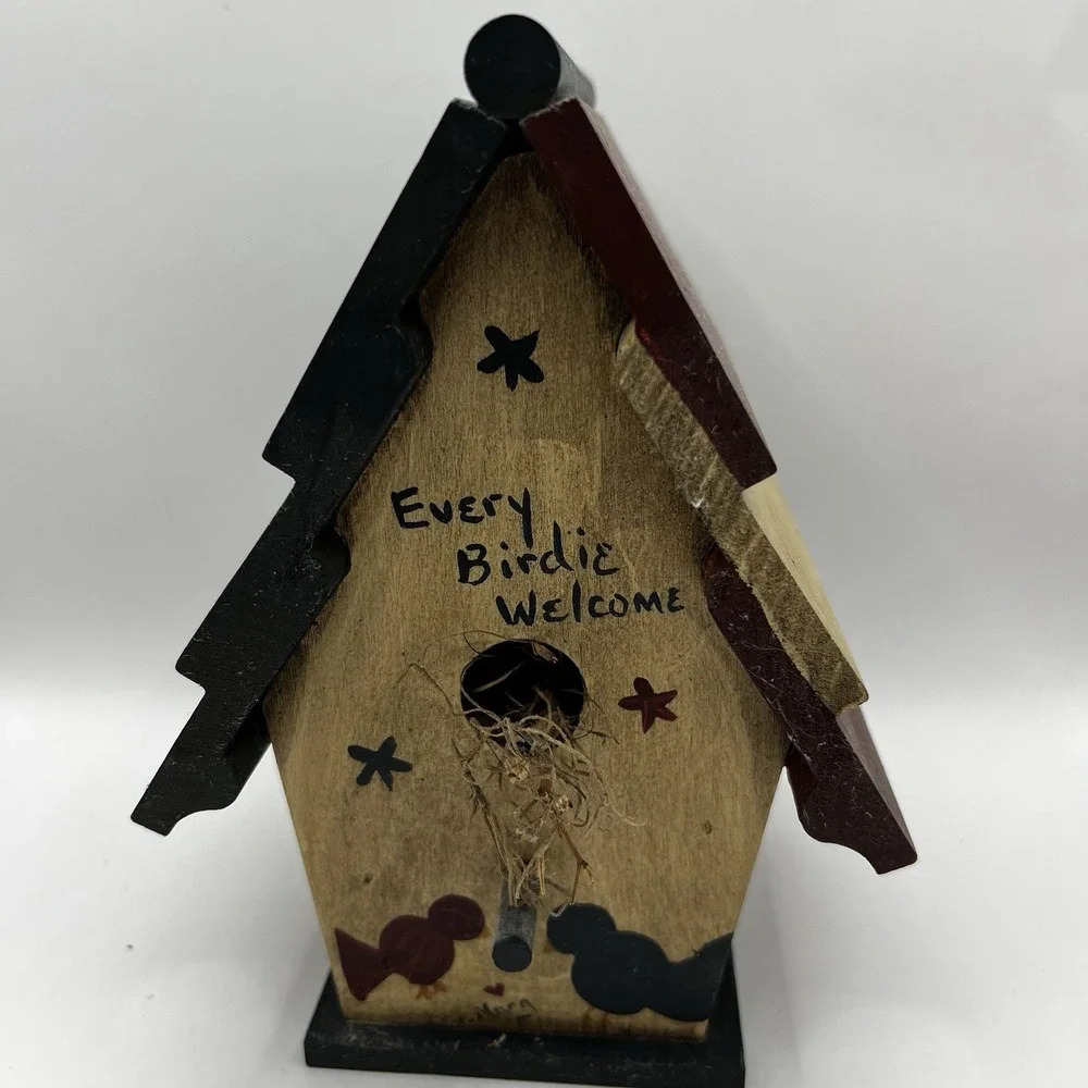Wood Bird House Patriotic Red White Blue Flag USA 5.5x1.5 Rustic Fourth Of July
